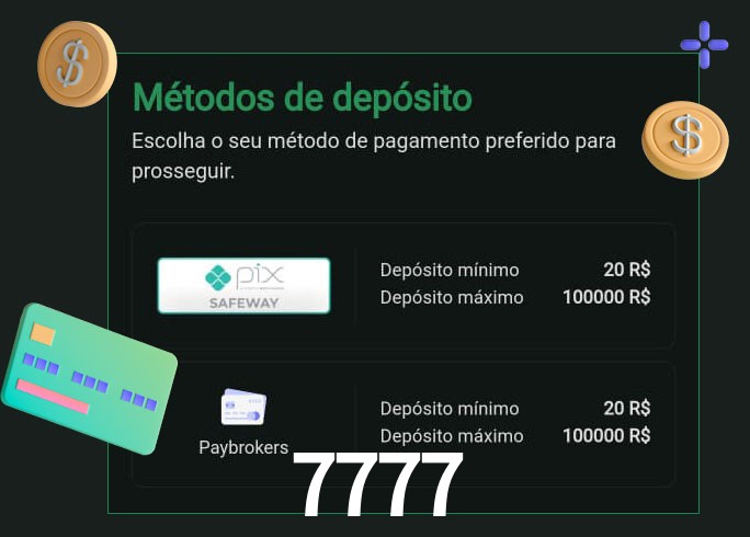 O cassino 7777 oferece uma grande variedade de métodos de pagamento